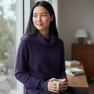 EXCLUSIVELY MISOOK PURPLE KNIT LONG SLEEVE COWL NECK TOP SZ PETITE M PM